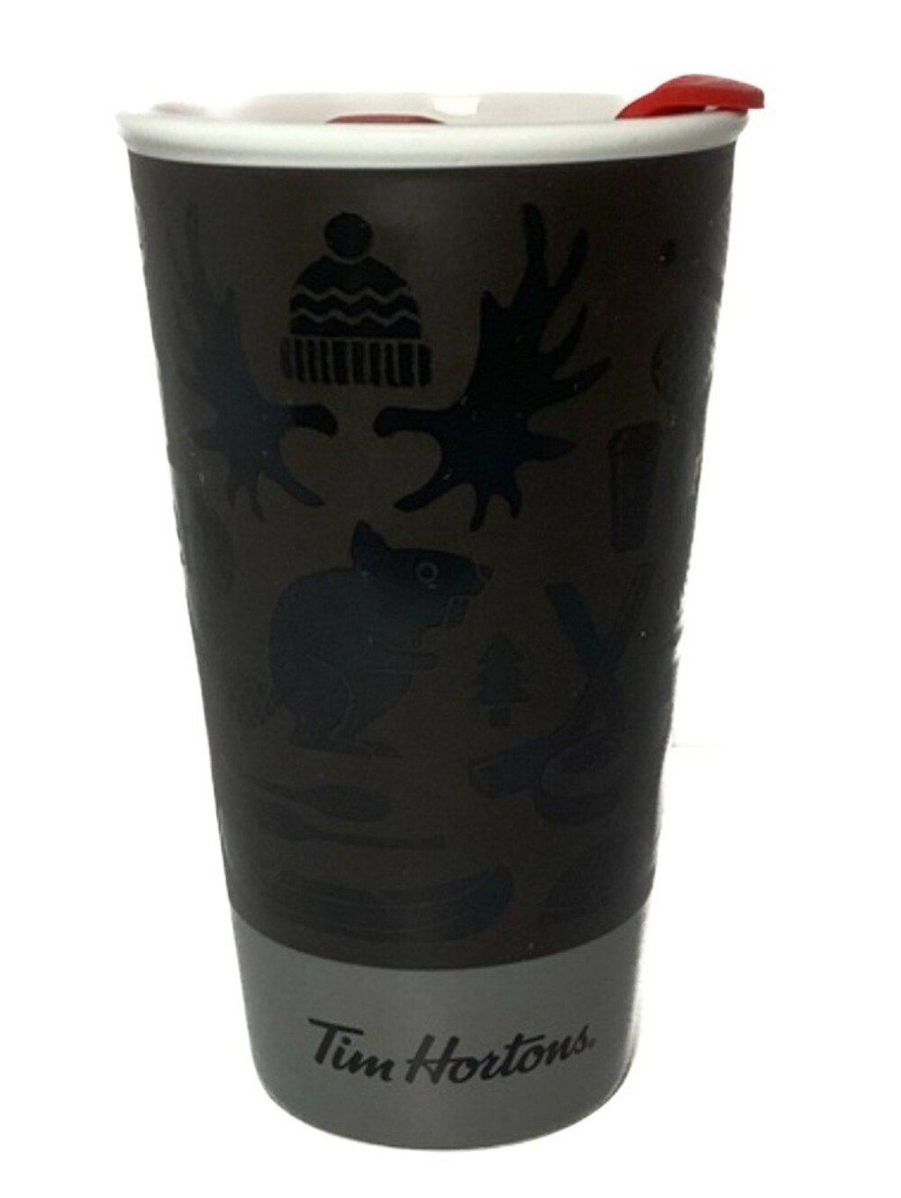 💚 Tim Hortons 2018 Ceramic Travel Tumbler with Red Lid